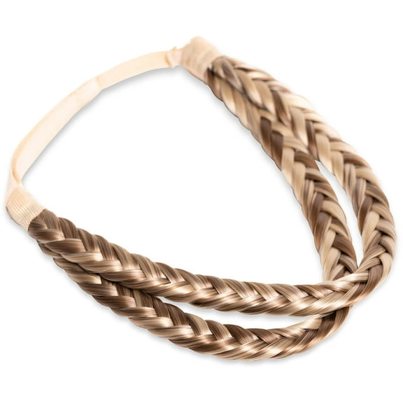 Madison Braids Women's Double Two Strand Headband Hair Braid Natural Looking Synthetic Hair Piece Extension - Lulu - Highlighted