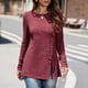 thumbnail image 4 of Suéter de punto de rayas de otoño-invierno con cuello redondo, un botón y abertura lateral - Rojo parduzco, XXL, 4 of 6
