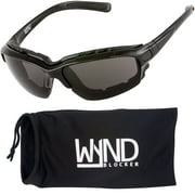 WYND Blocker Wind Reistant Sunglasses Motorcycle Riding Glasses (Model 331 Black/Smoke Lens)