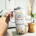 thumbnail image 3 of Nurse Gifts, Tumbler 40 Oz With Handle Lid And Straw, Nurse Rainbow Color, Engraved Nursing Cups Straws Funny Cup Nurses Tumblers Flower Handle Student Travel Coffee Week Er, 3 of 6