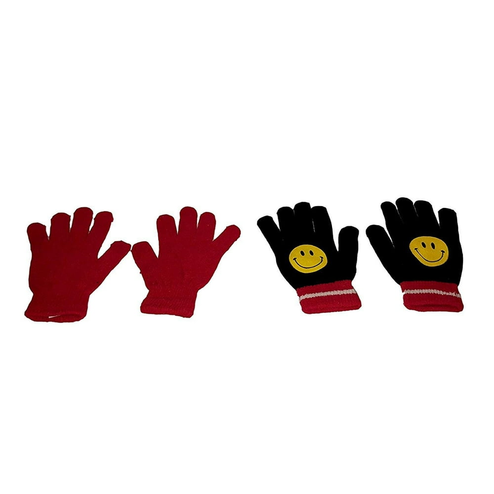 Children Emoji Gloves 2 Pack (Red Black Smiley Emoji)