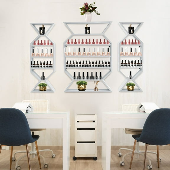 3pcs Iron Nail Polish Rack Wall Mount Display Organizer Holder Stand White