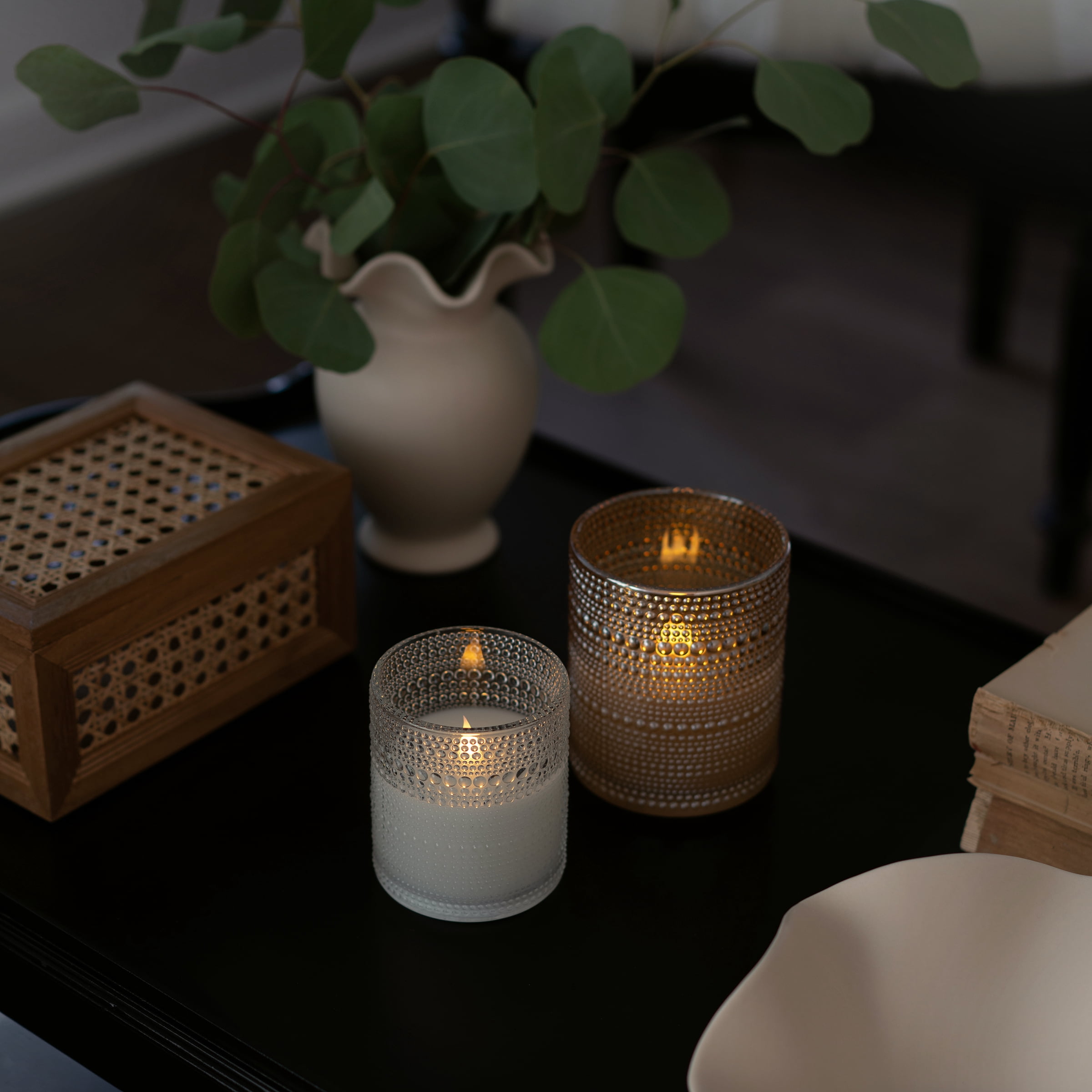 Home Decor Collection Medium Glass Hobnail LED Candle