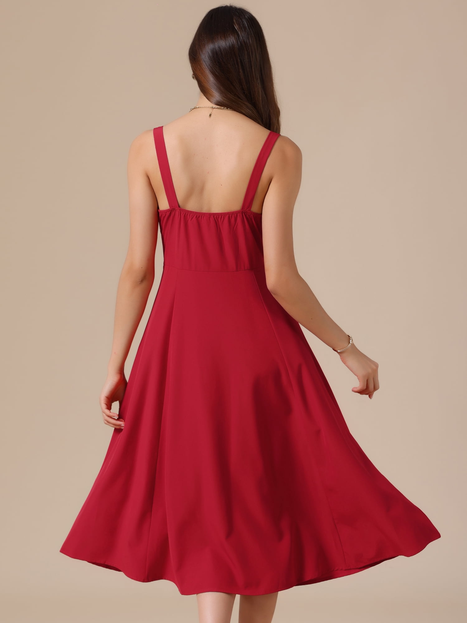 DARING DIVA Women's Spaghetti Strap Sweetheart Neck Side Slit A Line Dresses XL Red