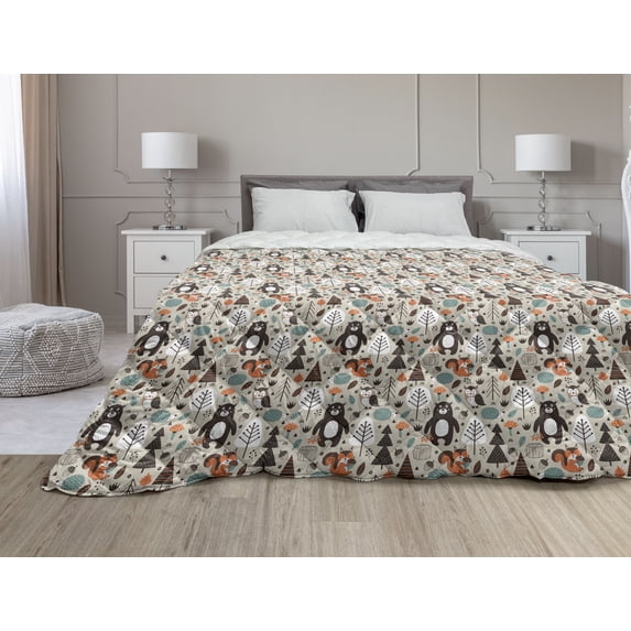 Cartoon Down Alternative Comforter, Themed Reptile and Amphibian Animals Pattern Frog Gator Turtle, Microfiber Quilt for All Season, 5 Sizes, Multicolor, by Ambesonne