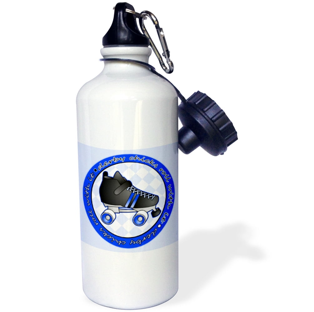 3dRose Derby Chicks Roll With It Blue with Black Roller Skate, Sports Water Bottle, 21oz by 3dRose