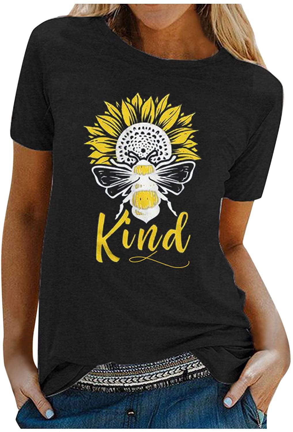Tshirts Women Sunflower Graphic Funny Tee Shirts Summer Short Sleeve Top Casual Loose Tunic Blouse Tops 