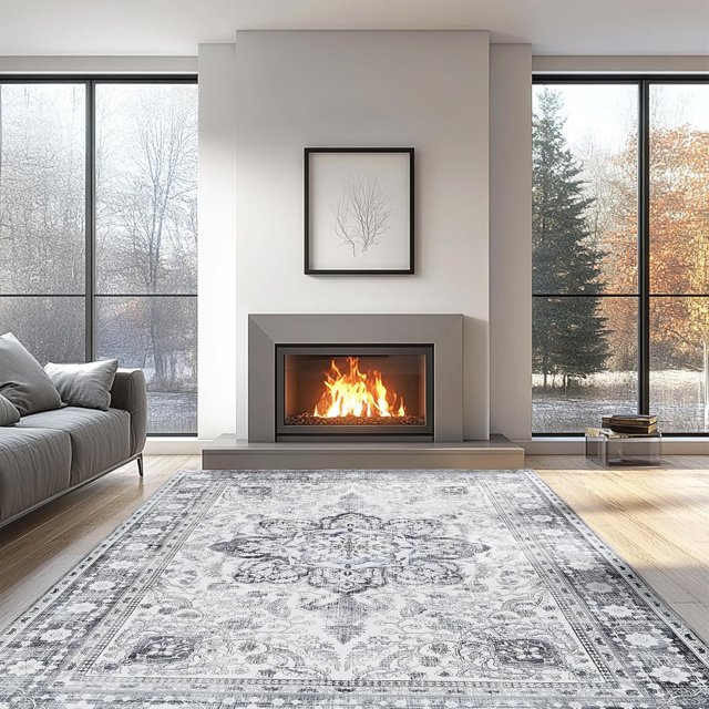 Area Rugs for Entryway x Lightweight Machine Washable Rug Vintage Area Rugs for Bedroom Neutral Bathroom Mat Indoor Carpet for Playroom Office Living Room(Grey xft)