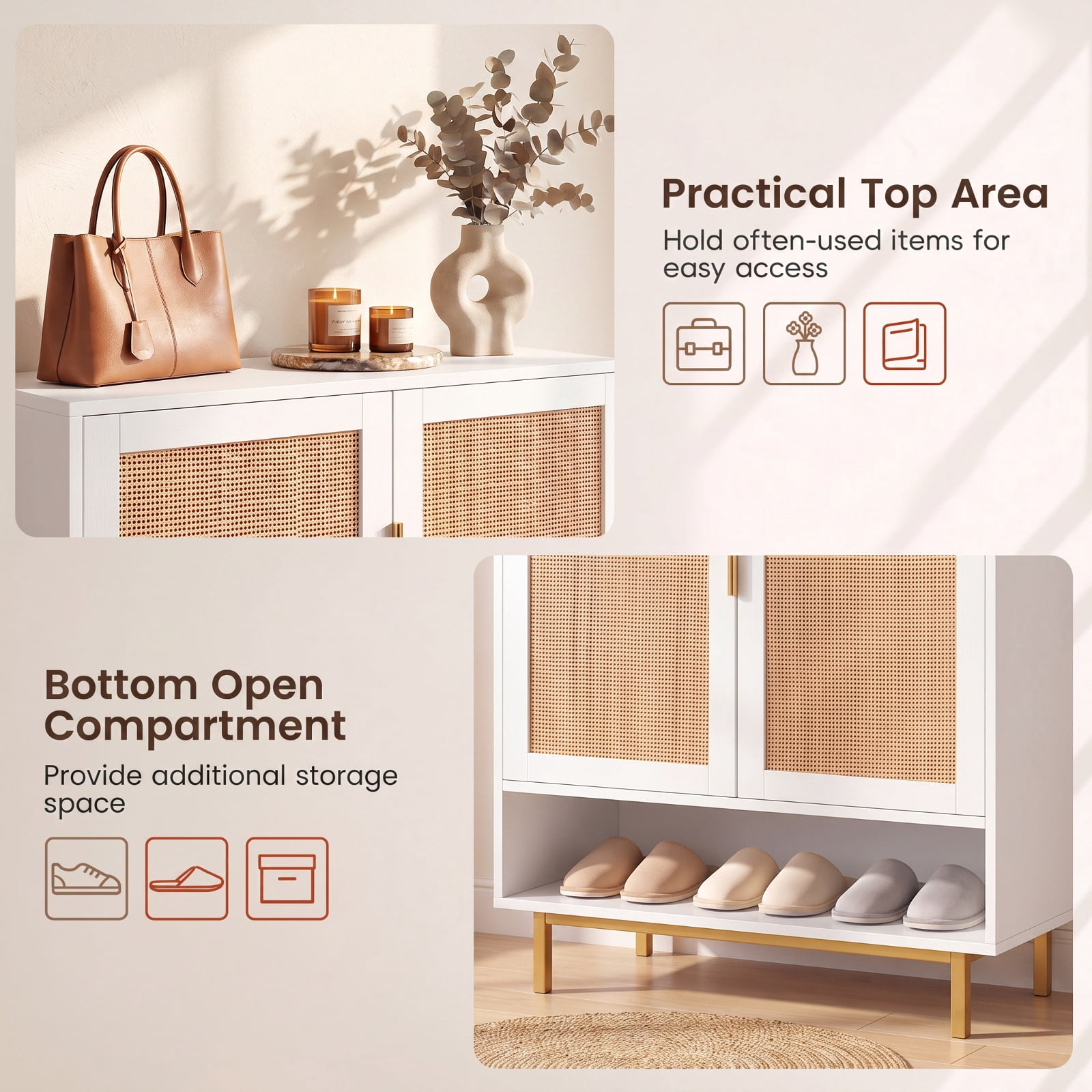 Furnibear 43 Inch Tall 6 Tier Shoe Cabinet with Double Doors and Adjustable Shelves for Entryway Living Room and Closet, White