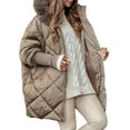 thumbnail image 3 of Women'S Quilted Down Jacket with Hood Long Sleeve Full Zip Casual Winter Coat Camel Color M, 3 of 8
