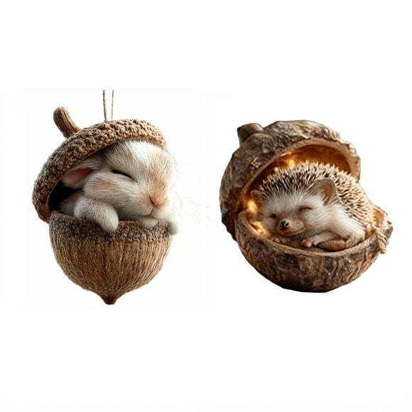 Lunxisen 6 Pcs Forest Christmas Ornaments, Christmas Tree Ornaments, Hazelnut with Cute Animals, Quality Resin Material, Beautifully Handcrafted with Intricate Details.