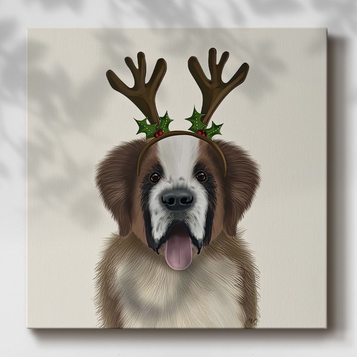 St Bernard Christmas Antlers- Gallery Wrapped Canvas