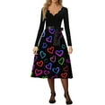 thumbnail image 4 of Valentines Day Dresses Fit and Flare Dress with Heart Print Pattern Ribbon Waist for Women Vintage Multicolor L, 4 of 5