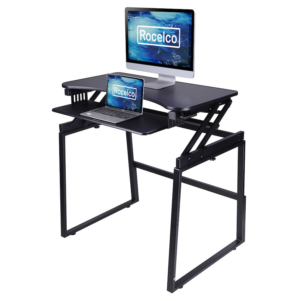 Rocelco 32" Height Adjustable Standing Desk Converter with Floor Stand BUNDLE