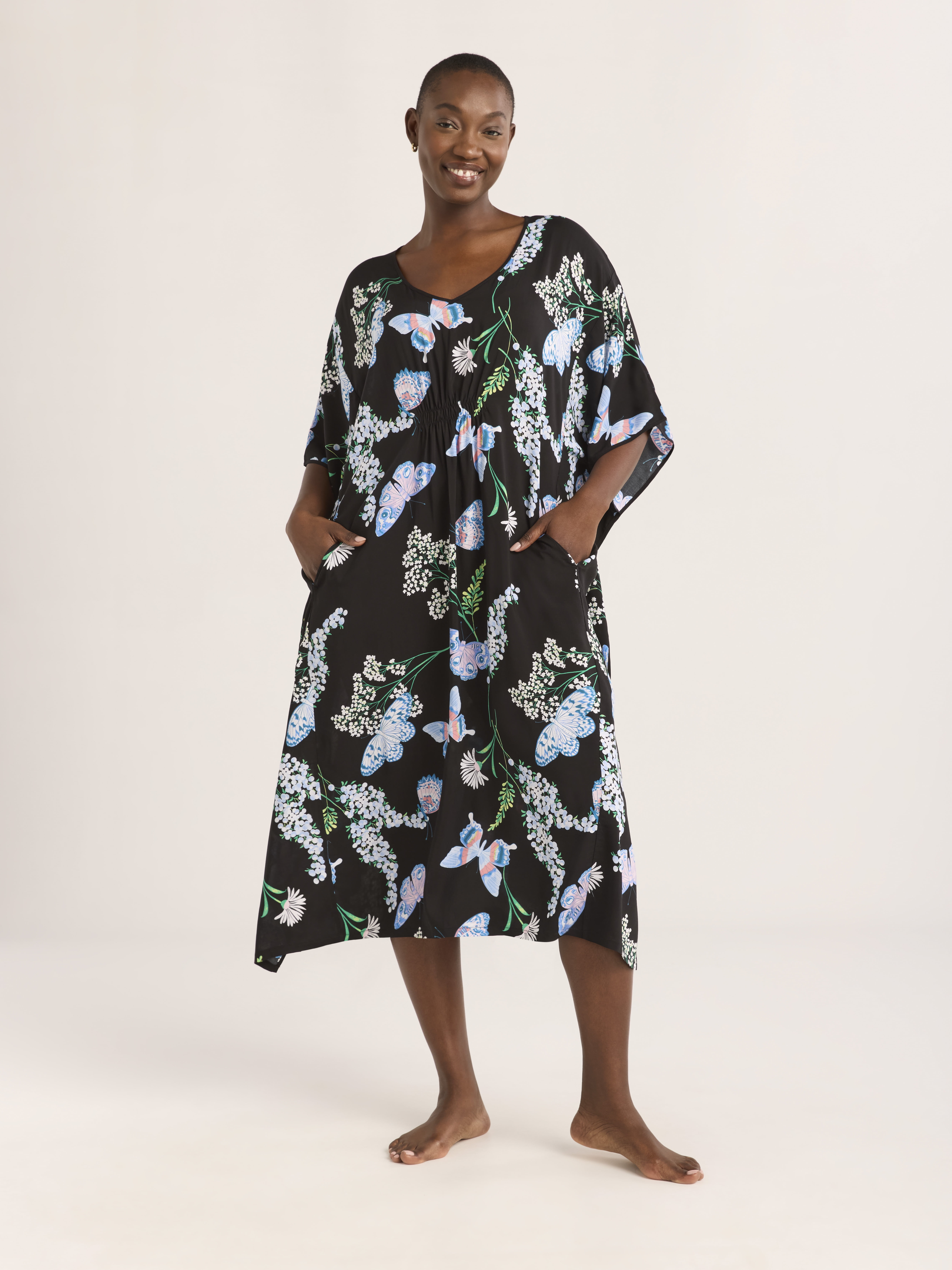 Joyspun Women’s Sleepwear Woven 46” Caftan Nightgown, S-4X