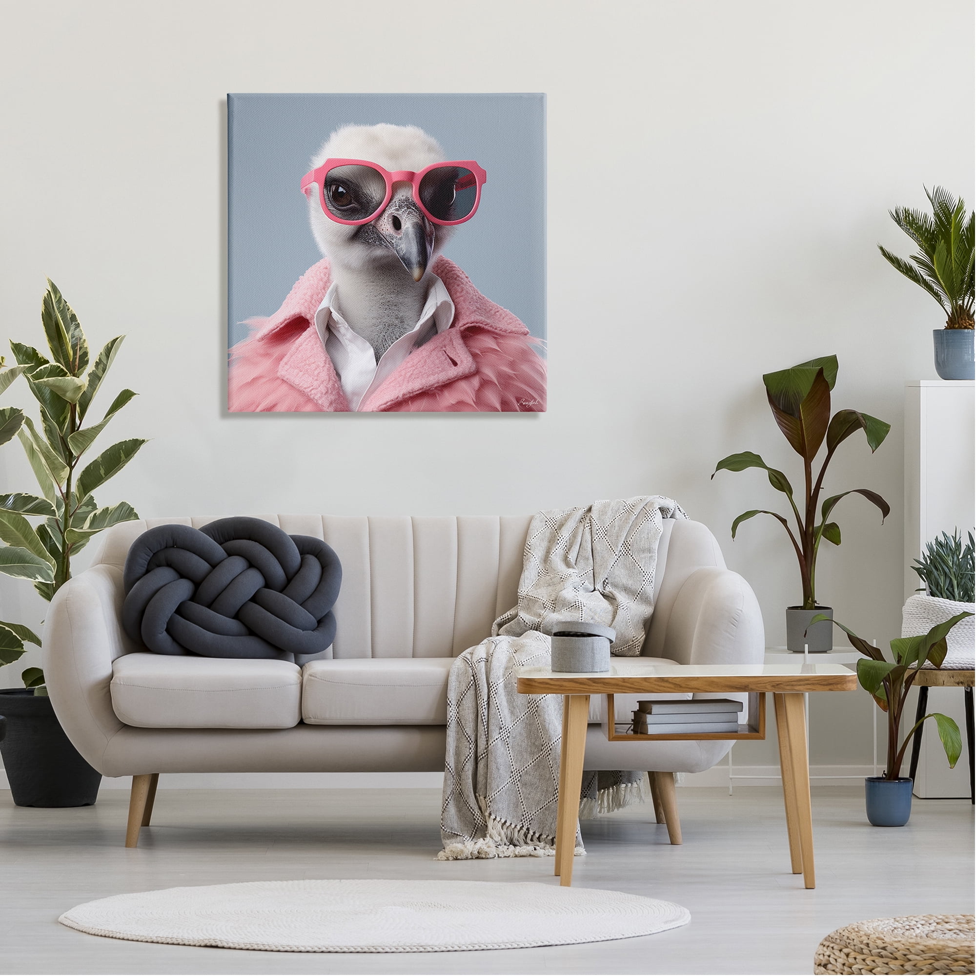 Stupell Industries Trendy Ostrich in Pink Animals & Insects Painting Gallery Wrapped Canvas Art Print Wall Art, 30 x 30