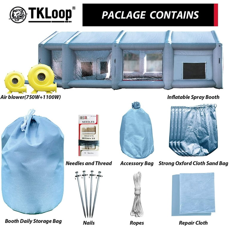 TKLoop Portable Inflatable Paint Booth 26x14x10Ft with 2 Blowers Inflatable Spray Booth with Air Filter System, Blow Up Spray Booth Tent - No Tool