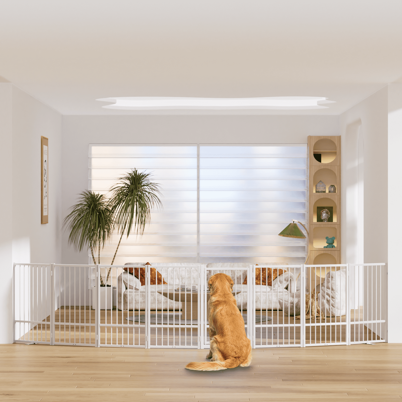 32''Height Full Matel Freestanding Dog Gate with Door, 8 Panels Extra Wide Free Standing Tall Dog Gates for Doorways,House,Stairs,Porch,Deck,Yard