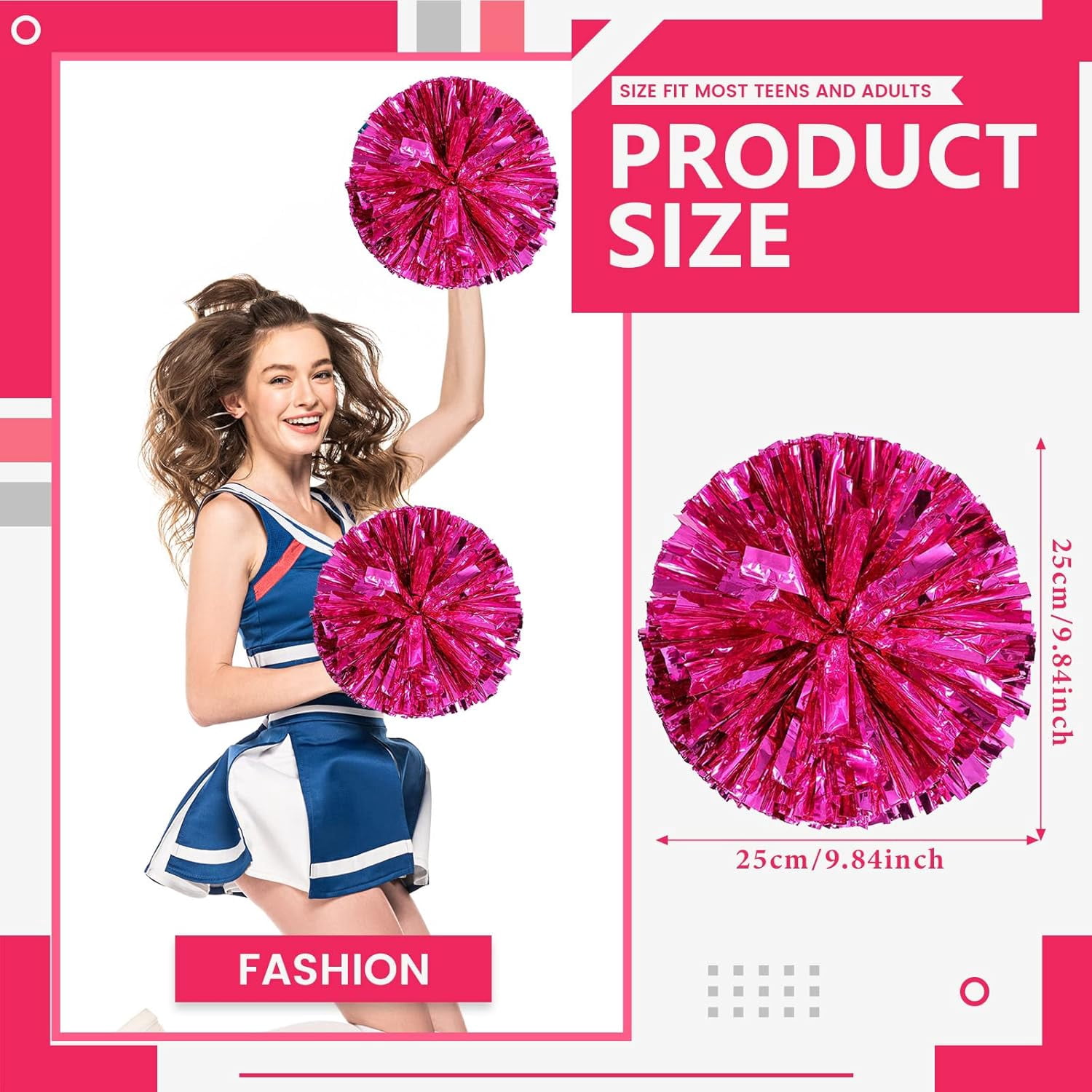 Cheerleader ponpon, Cheerleading Pom Poms, Premium Metallic Pom Poms Set Cheering Hand Flowers Handle Dance Pom Poms Cheering Squad Pompoms for Football Basketball Cheers