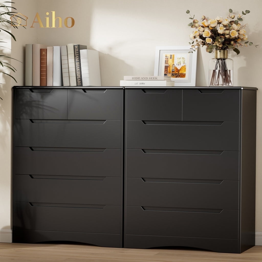 Aiho 6-Drawer Dresser for Bedroom, Wood Drawer Chest Storage Cabinet for Living Room, Hallway, Entryway, Home Office - Black