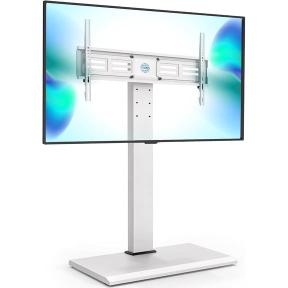FITUEYES Floor TV Stand for 50–85 Inch TVs, White, Swivel Mount, Iron Base