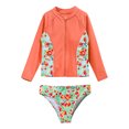 thumbnail image 3 of TiaoBug Kids Girls Rash Guard Swimsuit Sets Printed Long Sleeve Zipper Swim Tops with Briefs Seaside Bathing Suit Orange 6, 3 of 7