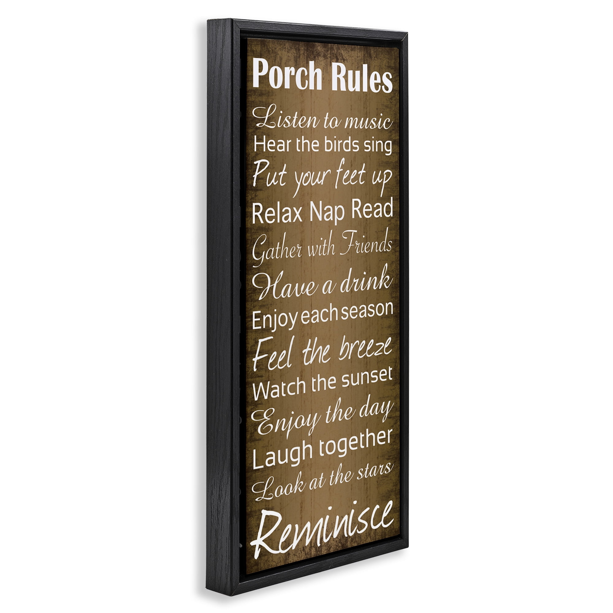 Stupell Industries Porch Rules Country Rustic Typography Painting Black Floater Framed Canvas Art Print Wall Art, 11 x 25