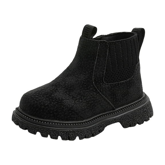 Chelsea Boots for Girl Kids Waterproof Leather Lug Sole Fashion Splice Side Zipper Round Toe Short Ankle Booties Black 12 Little Kid