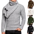 thumbnail image 2 of Suéter de punto para hombre, jersey ajustado desmontable con bufanda de manga larga para hombre de Europa y Estados Unidos, 2 of 6