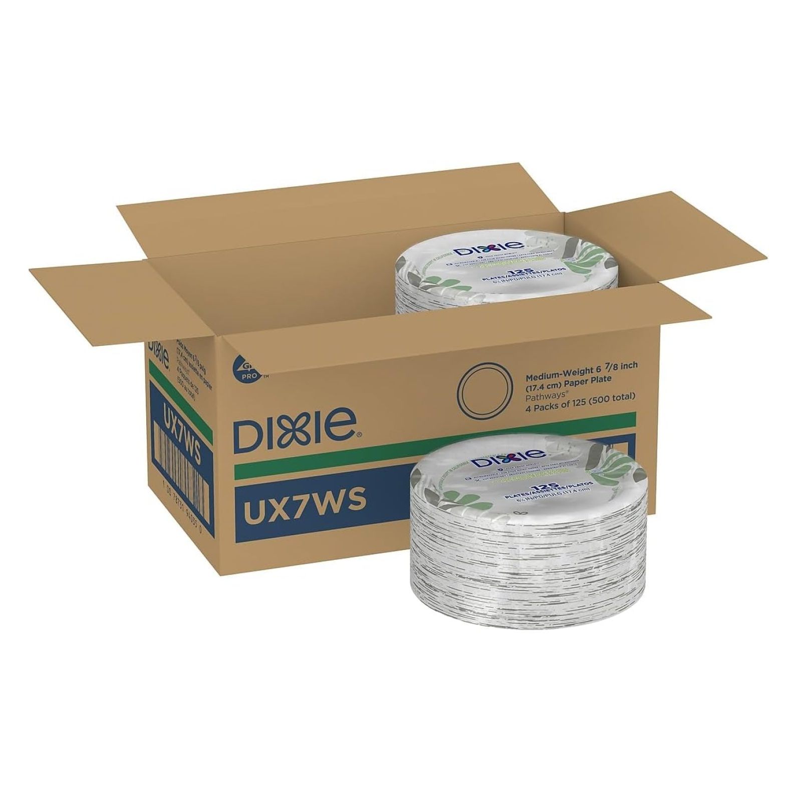 Pathways Soak-Proof Shield Mediumweight Paper Plates, WiseSize, 6.88" dia, Green/Burgundy, 500/Carton