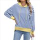 thumbnail image 2 of Sudadera de Rayas de Gran Tamaño para Mujer, Sudadera con Capucha de Bloques de Color, Jersey de Larga, Ropa Y2K Azul y XL, 2 of 10