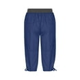 thumbnail image 6 of Aligament Linen Pants Women Trendy Low Waisted Elastic Capris Cargo Pants Casual Multi Pocket Solid Drawstring Athletic Bottoms Blue M, 6 of 6