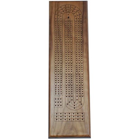 - Classic Cribbage Set, Solid Walnut Wood Continuous 3 Track Board with Metal Pegs