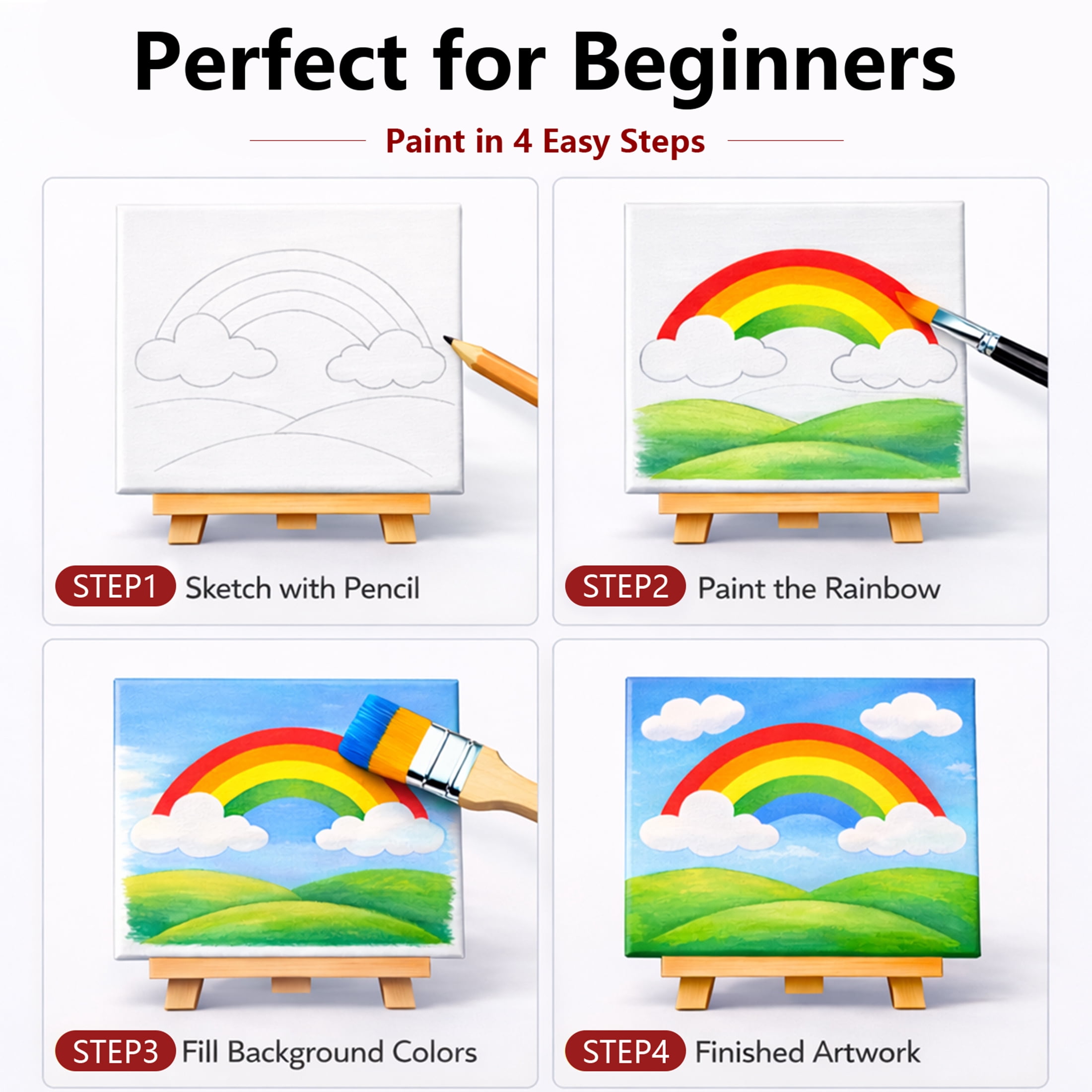 MISUMISO Acrylic Paint Set, 24 Colors Acrylic Paint with 4 Canvas Panels, 10 Brushes, Wooden Easel, Palette & Paint Knives – All-in-One Art Supplies Kit for Beginners & Artists