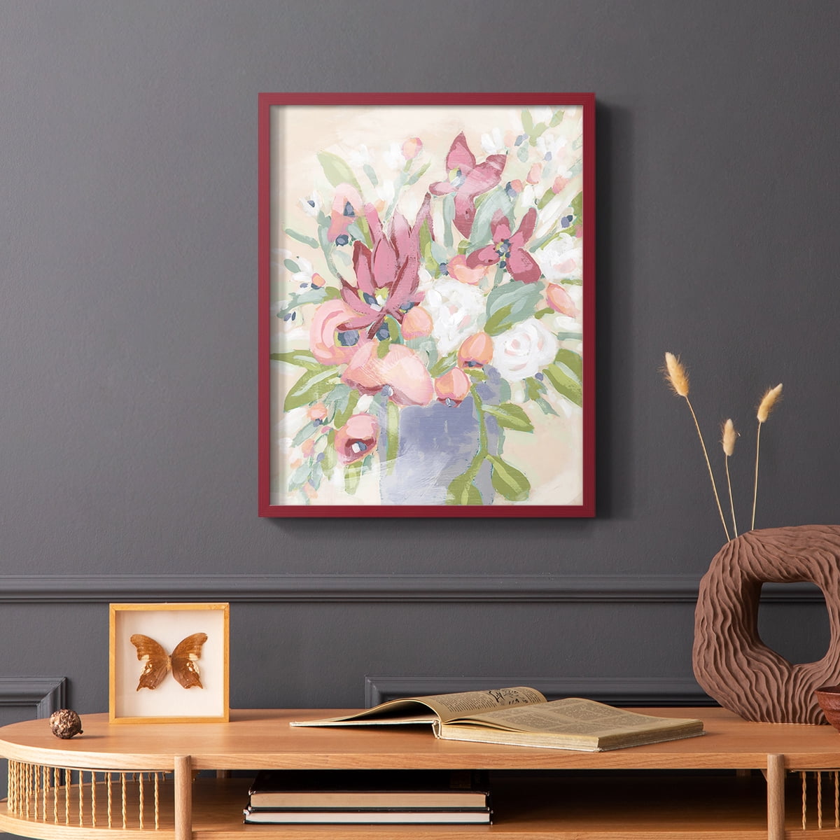 Blush Array I Framed Print in Red Solid Wood Framed Print No Nail Hanging