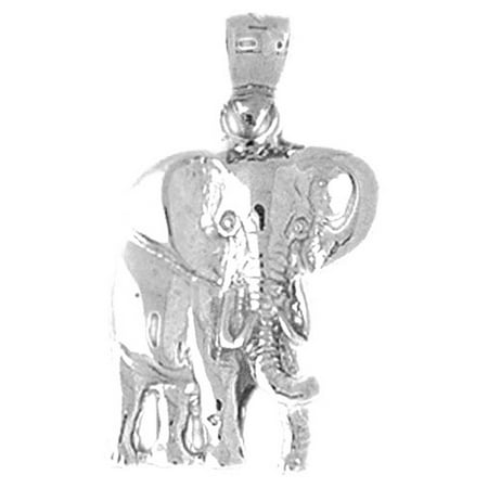 14K White Gold Elephant Pendant - 24 mm