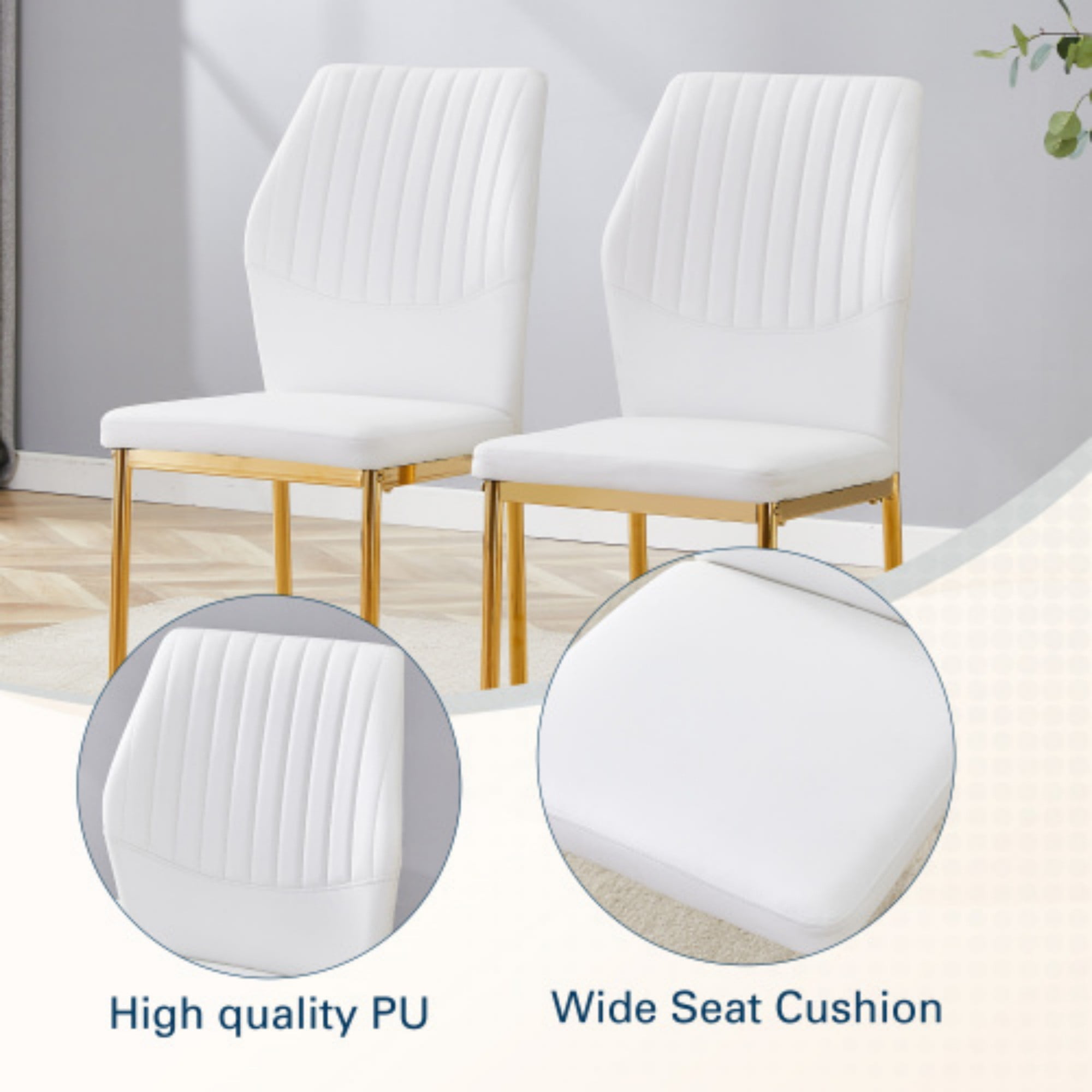 SUDICA Dining Chairs Set of 4,Modern Dining Room Chairs Set of 4,Faux Leather Dining Chairs with Gold Metal Legs,Sturdy White Kitchen Chairs Ideal for Dining Room,Kitchen,Living Room