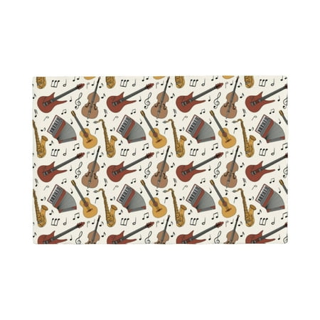 

Table Placemats Set of 4 - Guitar 12x18 In Faux Linen Double Heat Resistant Place Mats Cloth Indoor/Outdoor Placemats Washable Table Mats for Dining Kitchen Party