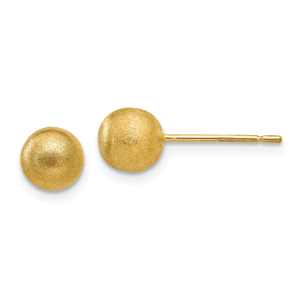AA Jewels Solid 14k Yellow Gold 6mm Ball Post Studs Brushed Matte