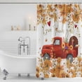 thumbnail image 3 of Red Truck Fall Shower Curtain, Waterproof Shower Curtains for Bathroom, Pumpkin Thanksgiving Botanical Leaves Washable Fabric Bathtub Curtain Set Bath Decor with 12 Hooks 48"x72", 3 of 8