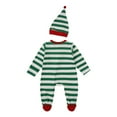 thumbnail image 3 of GYRATEDREAM My First Christmas Baby Boy/Girl Outfit Infant Stripe Jumpsuit Zipper Up Bodysuit Hat 2Pcs Set Toddler Cute Xmas Winter Clothes Green for 3-24M, 3 of 8
