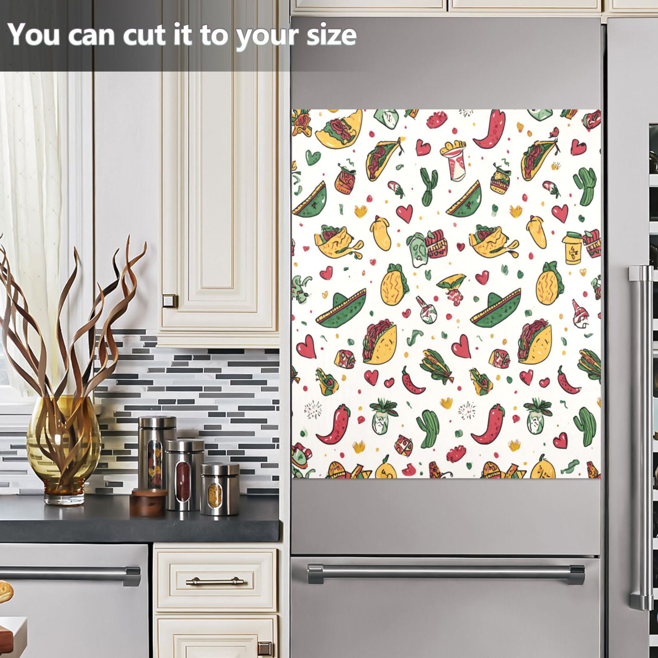 IAUYY Magnetic decorative sticker - 23x26 Inch PVC Refrigerator Decorative Cover, Removable DIY Art for Kitchen Appliances Mexican Cartoon Style