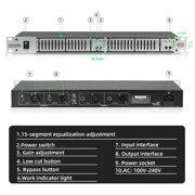 Stereo Equalizer for Home Audio System, Dual Channel 15-Band Silver Graphic Equalizer Professional Rack Mount DJ EQ, Noise Reduction - EQ215S