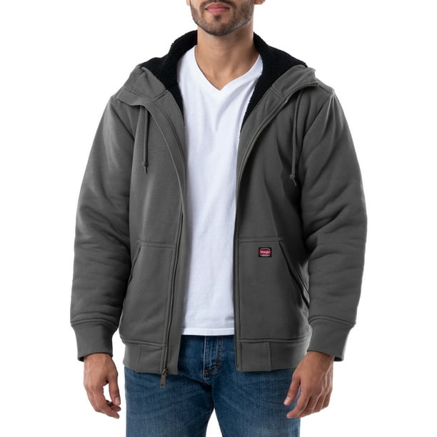 Wrangler Workwear Men's & Big Men's Full Zip Sherpa Lined Hooded Sweatshirt, Sizes S-5XL