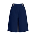 thumbnail image 4 of ClodeEU Women's High Waist Linen Blend Bermuda Shorts,Relaxed Straight Leg Knee Length Shorts with Pockets Navy,Women's Plus M, 4 of 4