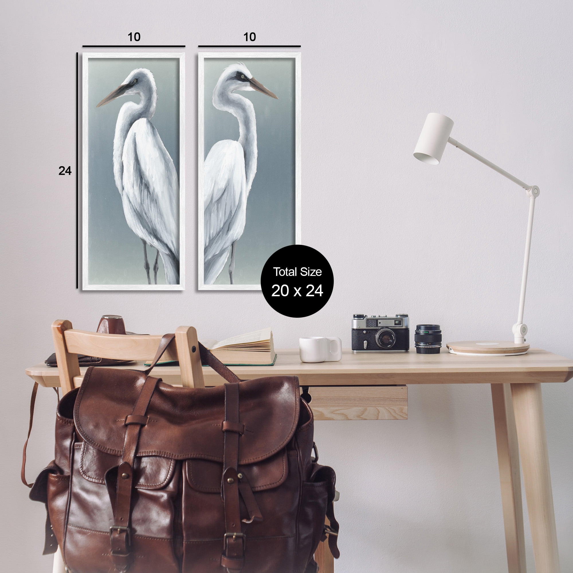 Stupell Industries Nautical Egret Portraits Animals & Insects Painting White Framed Art Print Wall Art, 10 x 24, Set of 2