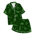 thumbnail image 4 of GDREDA Ensemble de pyjamas pour Femmes Dames de Noël Imprimé Satin de Soie à Manches Courtes Ensemble de Pyjama Femmes Ensembles de pyjamas pyjamas Vert Foncé,TTG, 4 of 4