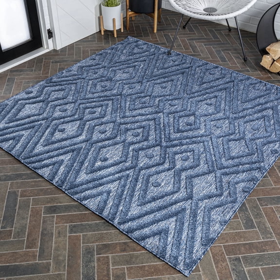 JONATHAN Y IBIZA 5' Square Area Rug, Balansat Moroccan Diamond - Navy, IBZ100B-5SQ