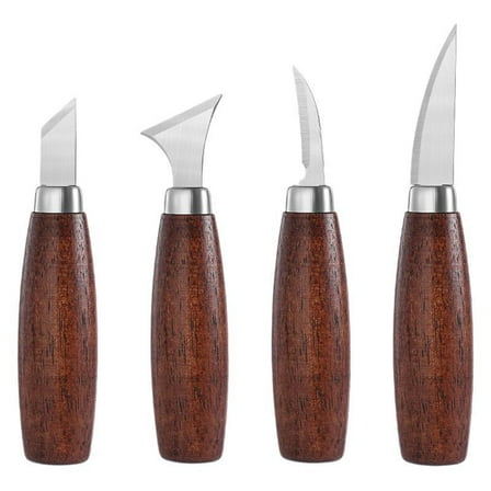4-Piece Set Walnut wood Handcrafted Pumpkin Carving Tool Set for Creative Projects