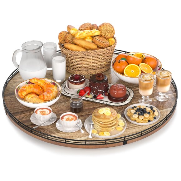 Acacia Wood 24" Lazy Susan Turntable Organizer for Table Top, Farmhouse Extra Large Round Lazy Susan for Serving Kitchen Countert